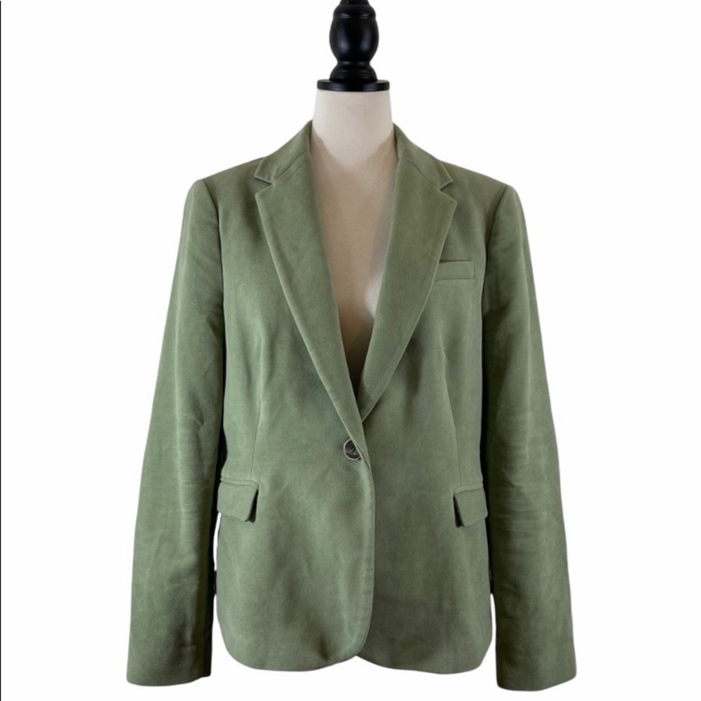 Zara Velour Blazer Green Riding Jacket Elbow Patches, Size XL